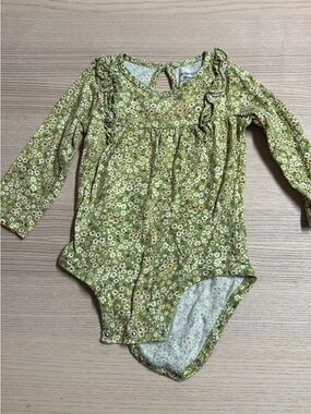 Carter's Olive Green Floral Ruffle Long-Sleeve One-Piece